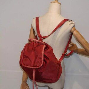 CELINE Backpack Nylon Red Gold Auth